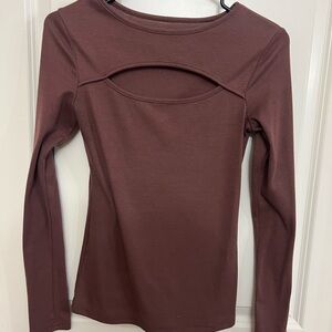 SHEIN Mauve Ribbed Long Sleeve Cutout Top